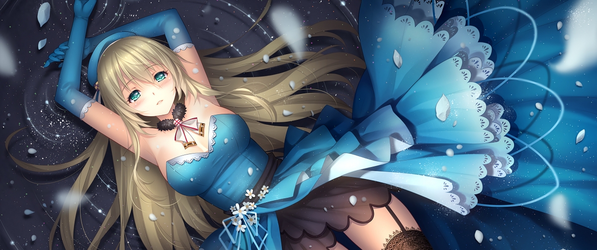 Blue skirt dress black stockings moving