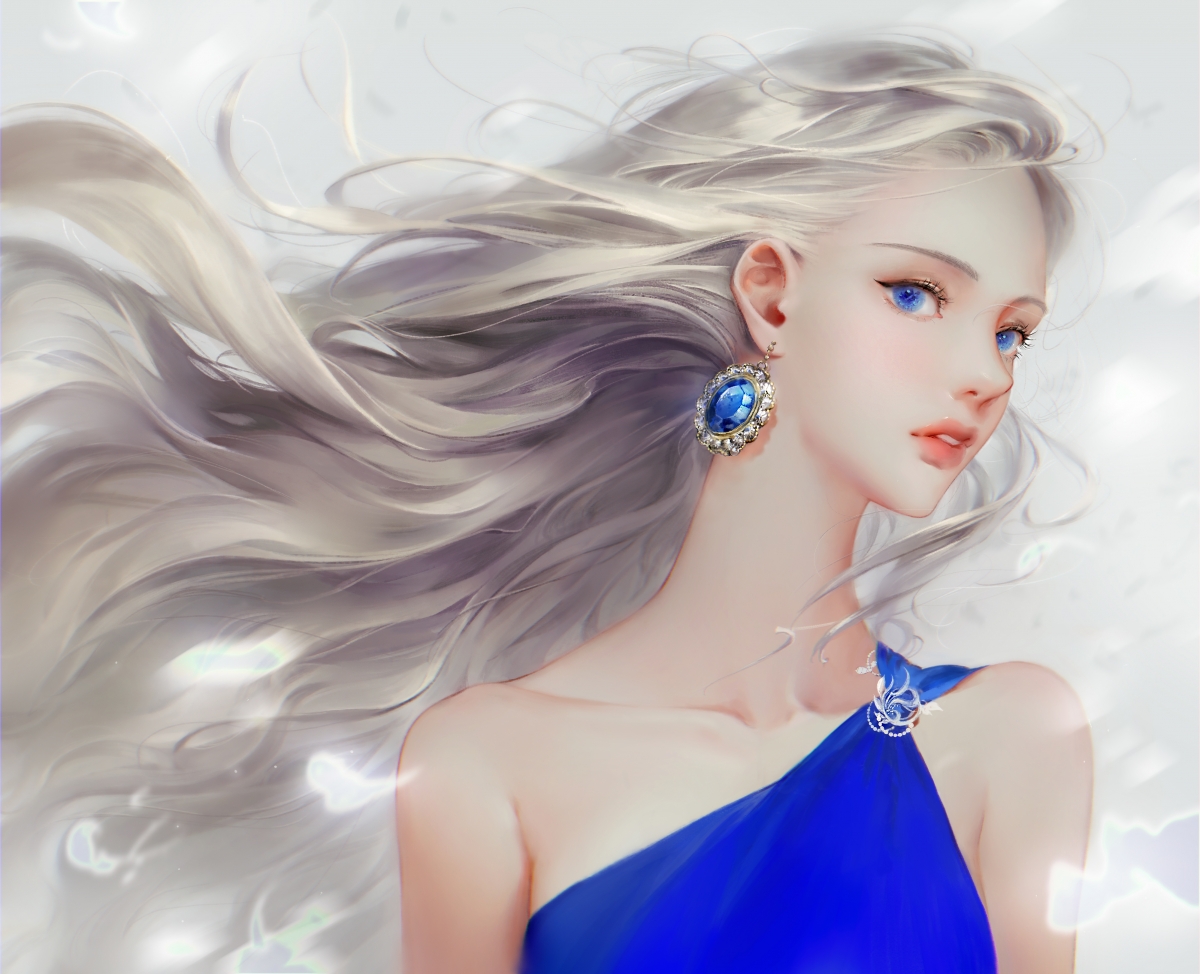 Blue wind and long hair girl 4k beautiful wallpaper