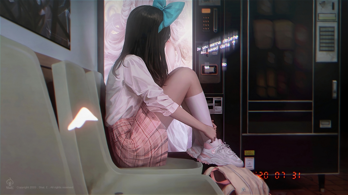 Cute long-haired girl with butterfly head buckle