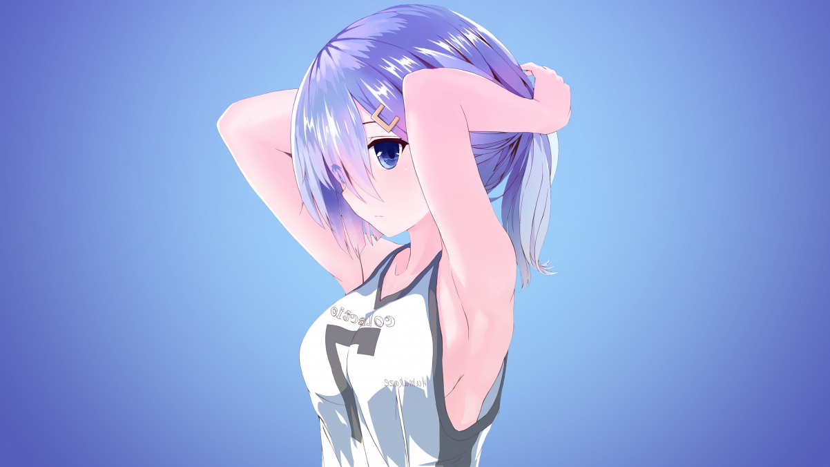 Cute anime girl blue background