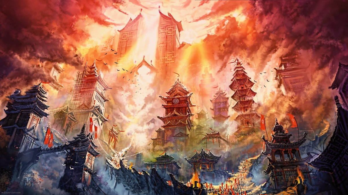 Flame Tower Architectural Art Painting 4