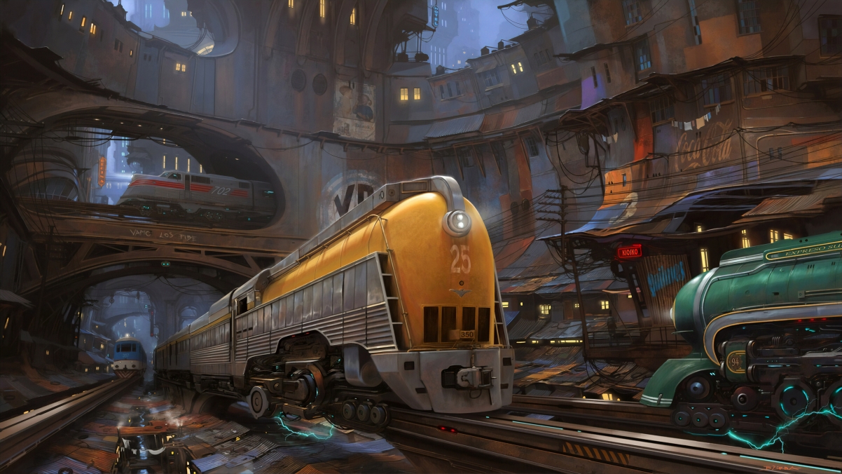 Train train city illustration 4k
