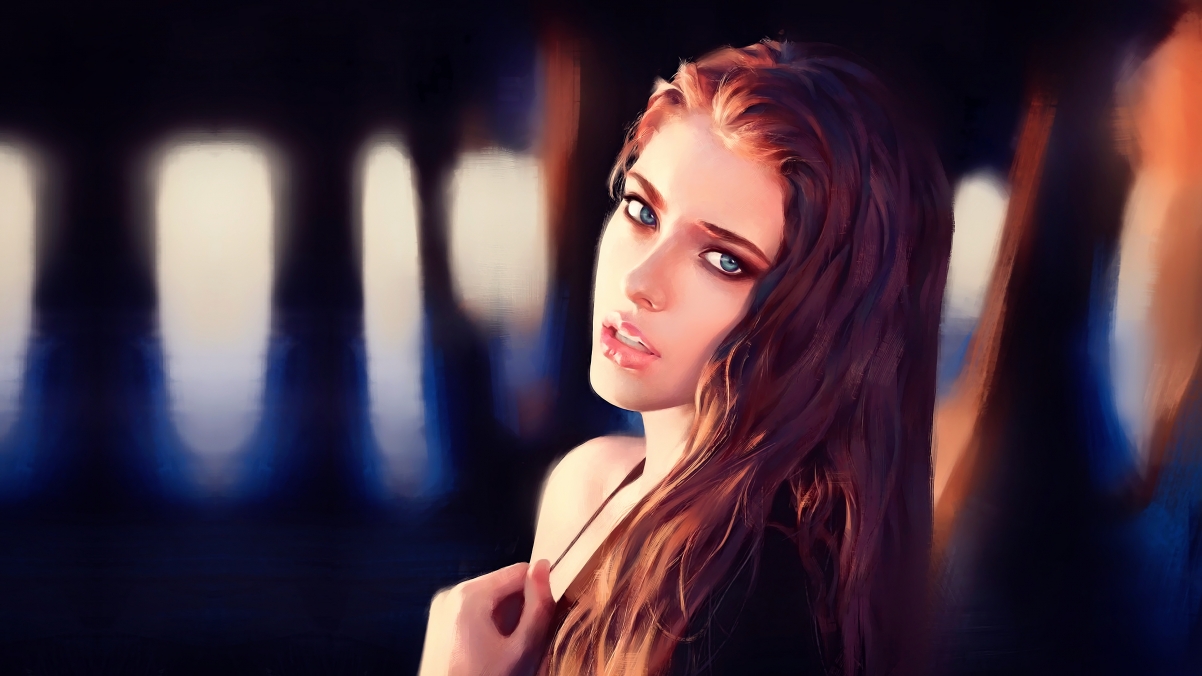 Painting model woman with long hair face