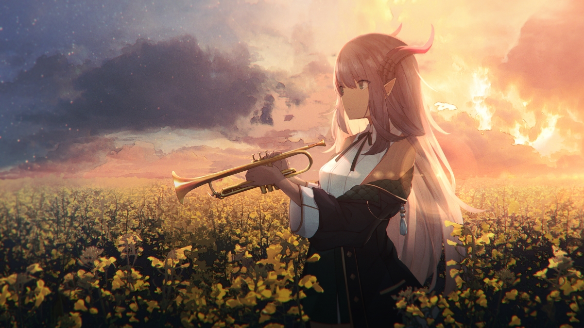 Fantasy girl at dusk with horns