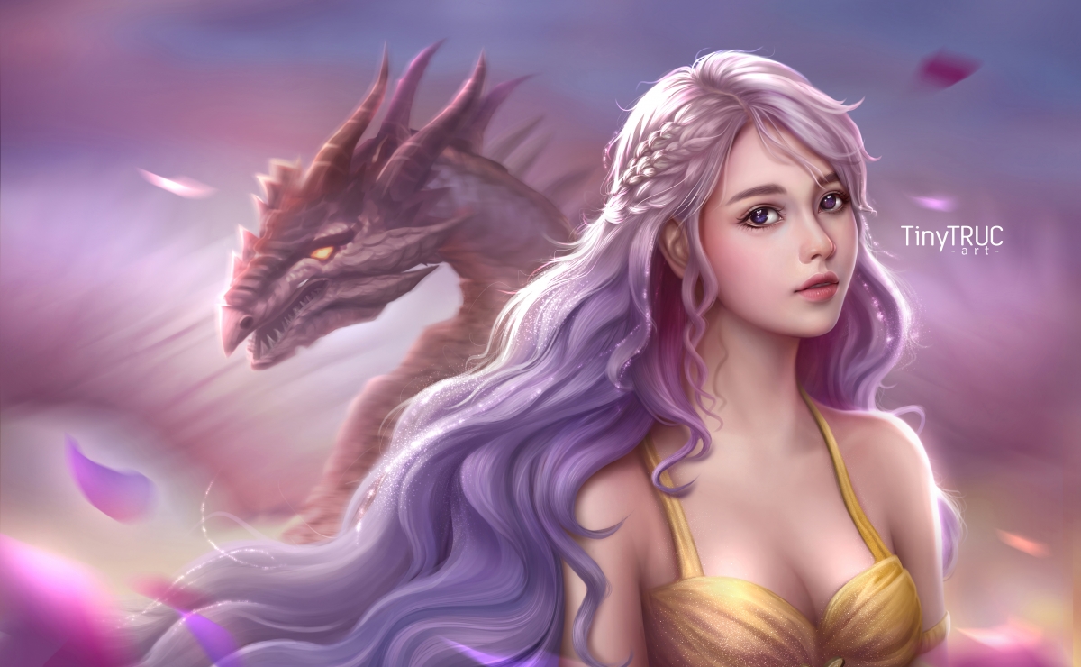 Fantasy Art Girl Purple Big Wave