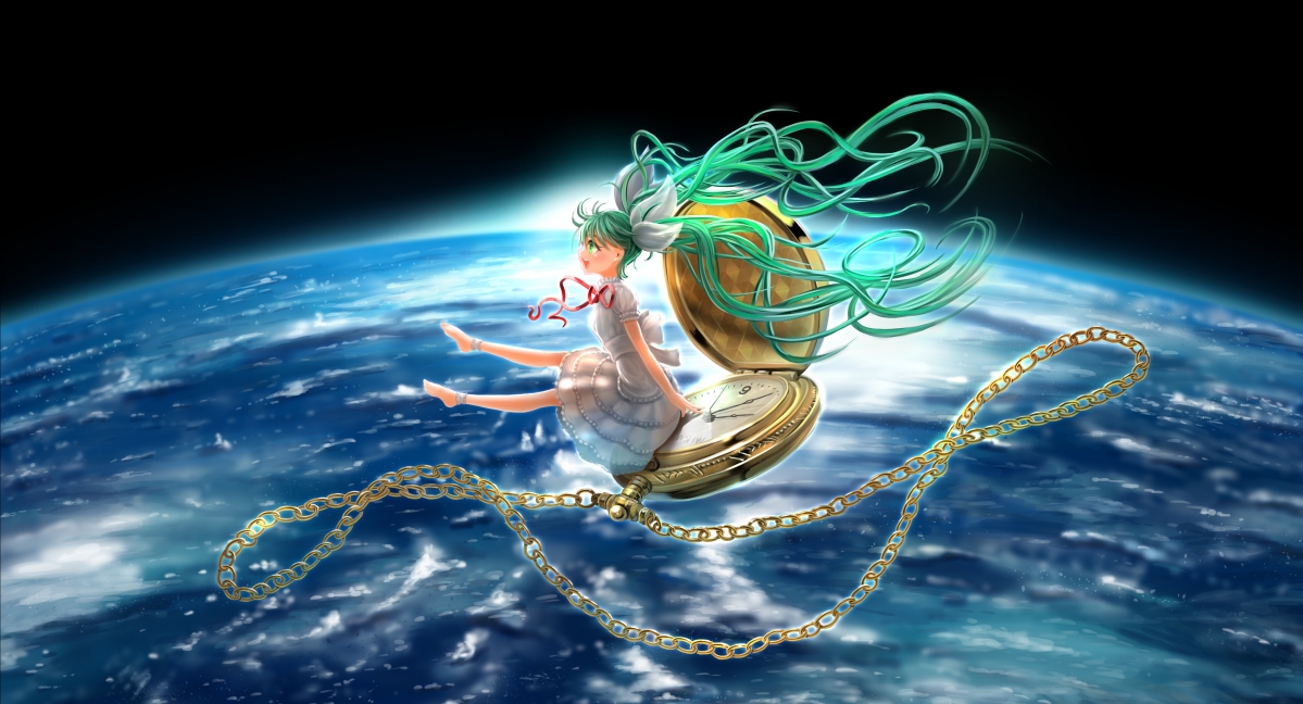 Pocket watch chain girl space travel