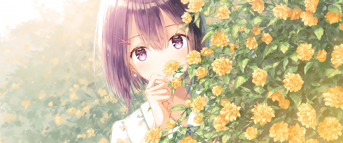 Flower sea girl beautiful anime 3440x1