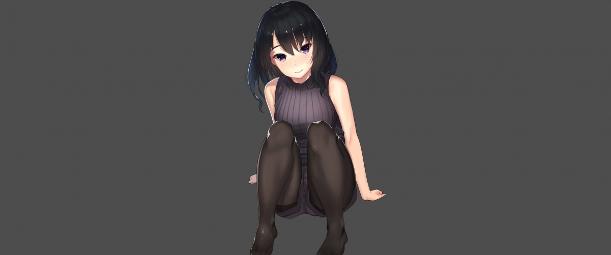 Anime girls in black stockings 3440x1