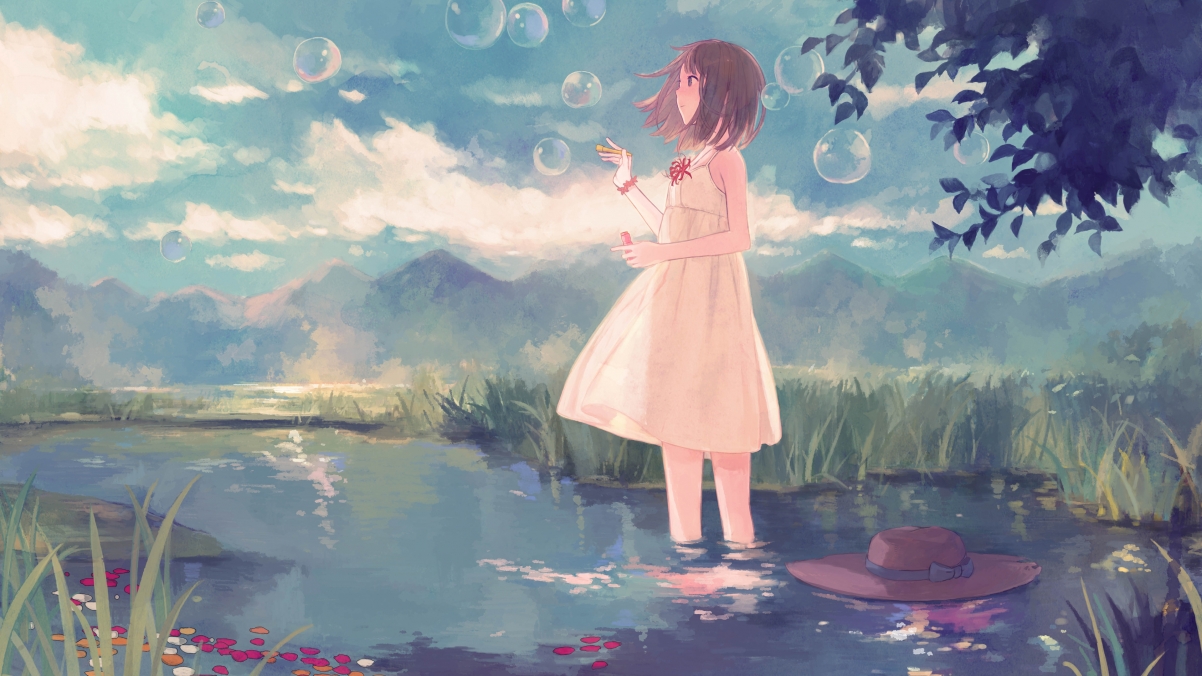 Pond Water Little Girl Bubble 4