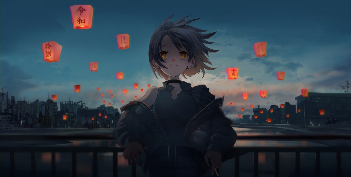 Good year new year sky lantern girl
