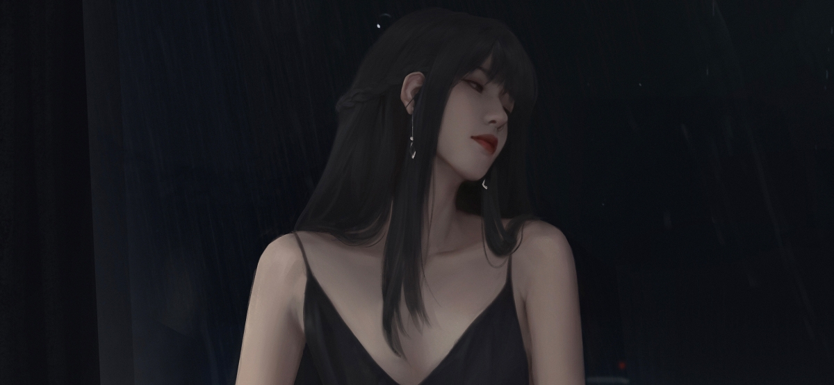 Good-looking anime beauties on black background 2