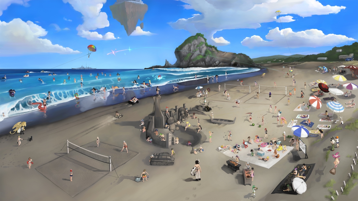 Seaside beach anime hodgepodge 4k wall