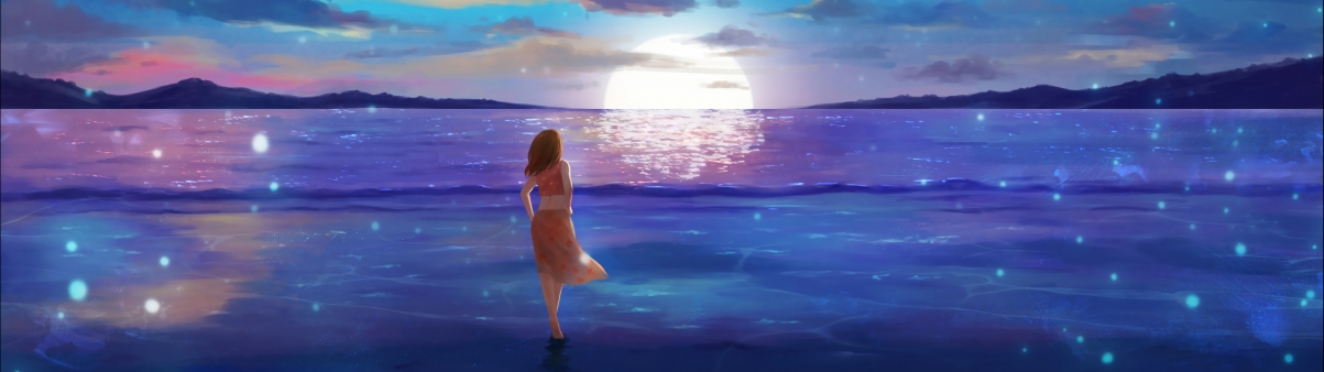 A girl traveling by the sea 5120x144