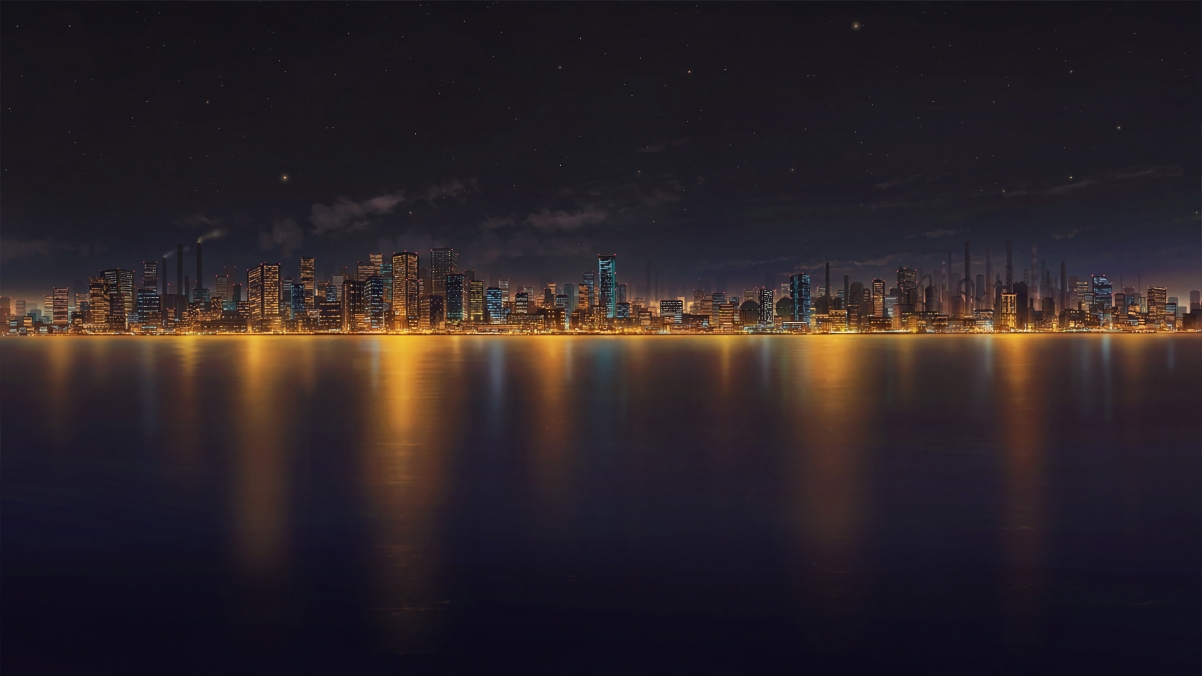 The night scenery of the city by the sea 4K motion