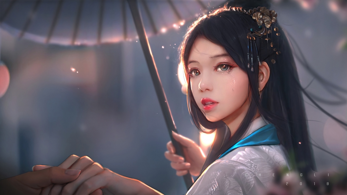 Ancient style beauty tears umbrella farewell