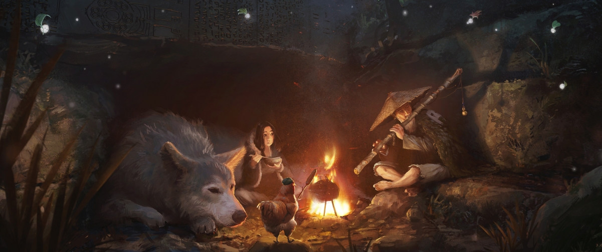 Bonfire 3440x1440 with fish screen illustration