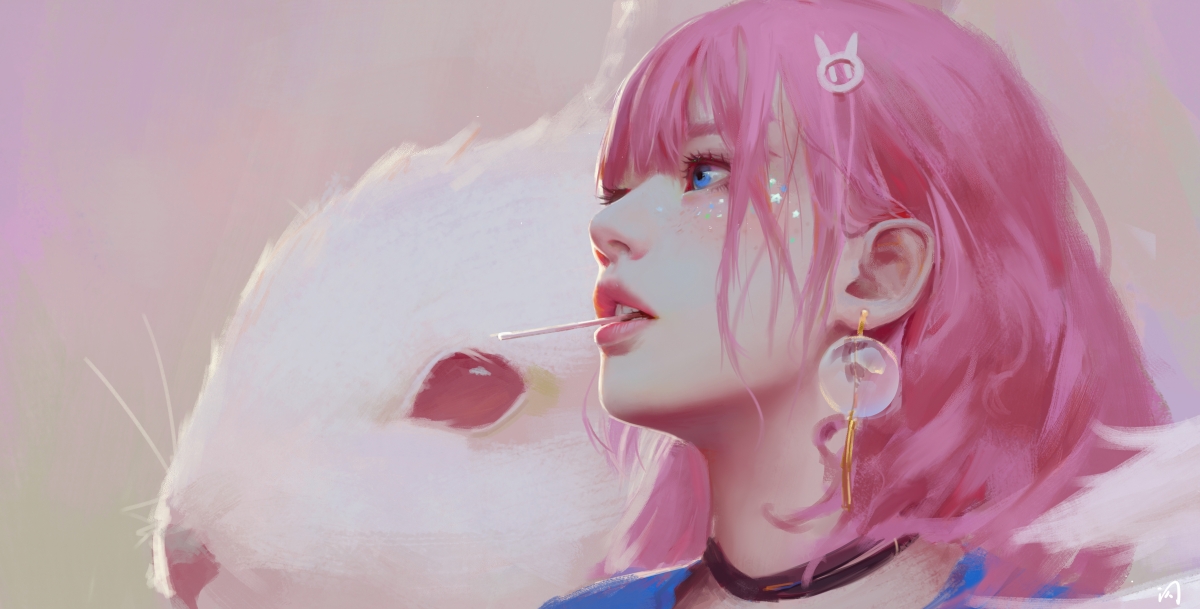 Pink hair girl bunny 4k motion