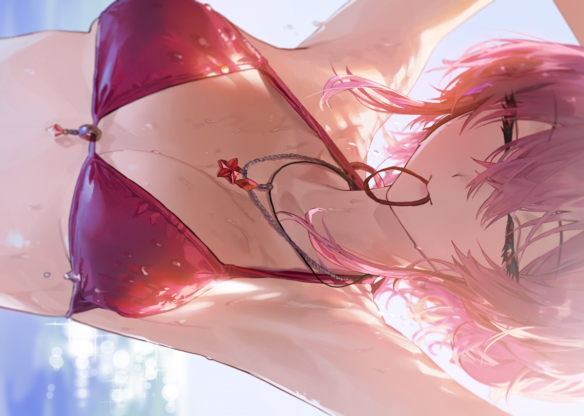 Pink hair girl bikini