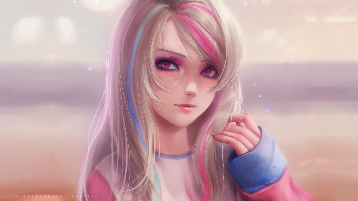 Pink and blue long-haired girl 4k
