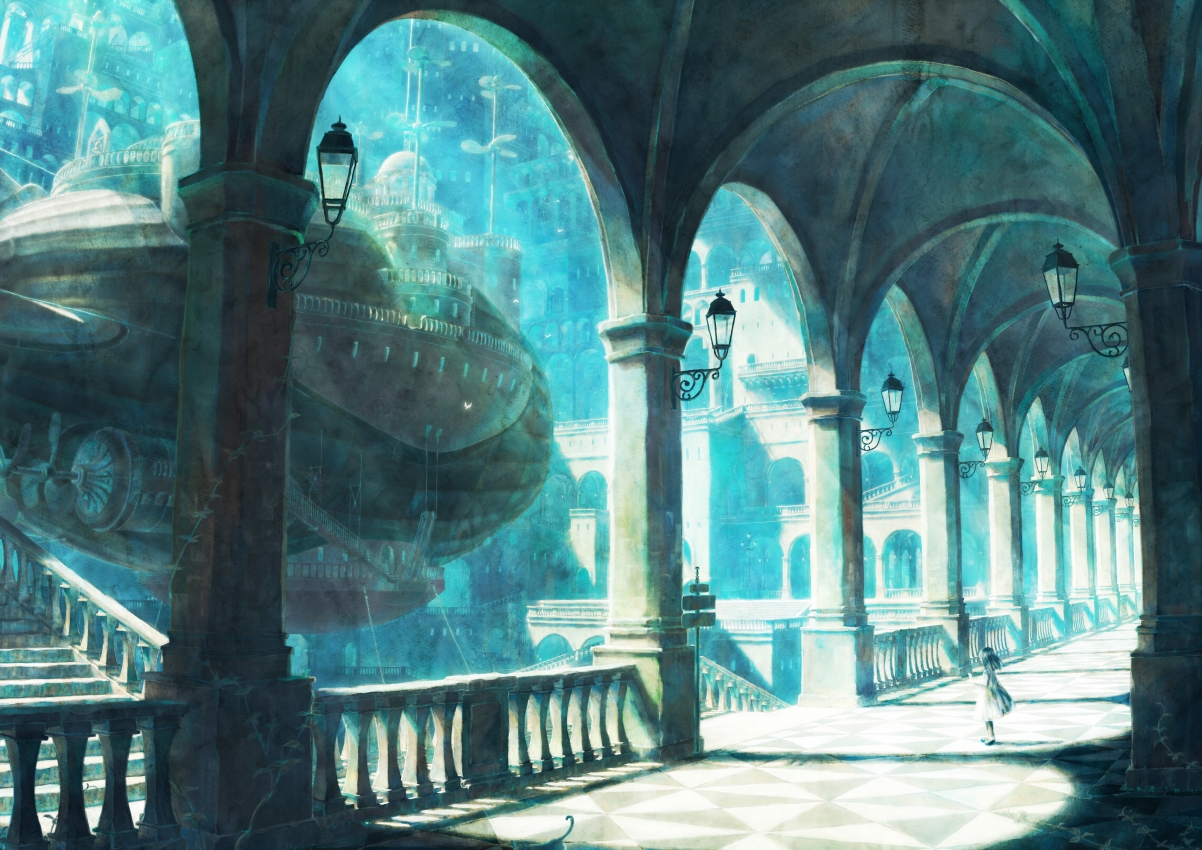 Airship animal building girl cat