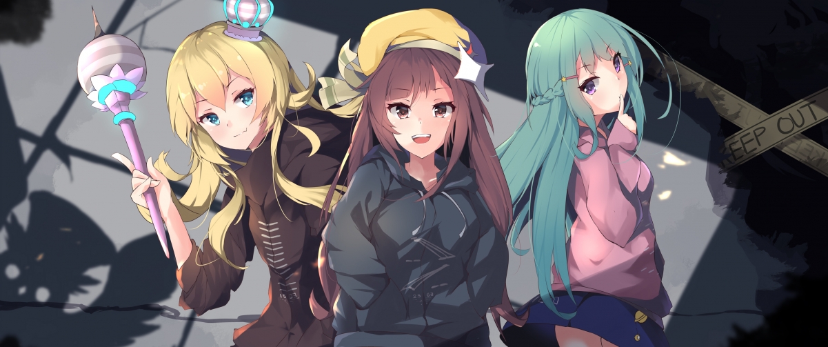 Three cute anime girls in the second element