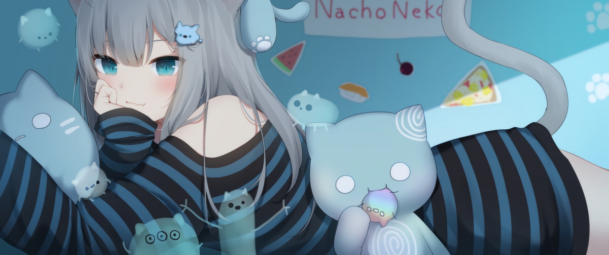 Two-dimensional cute girl with blue eyes