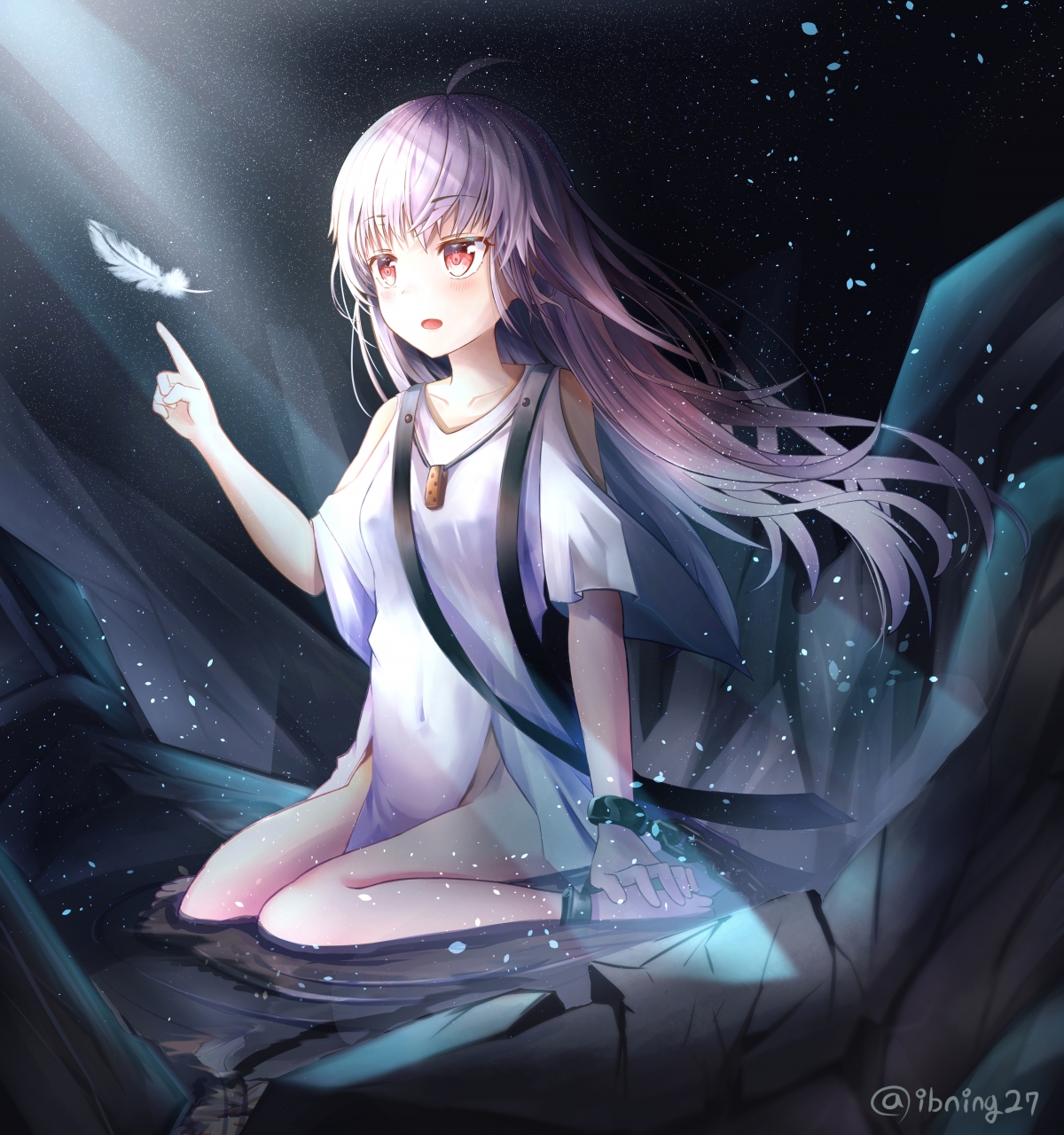 Cave white-haired girl 4k anime