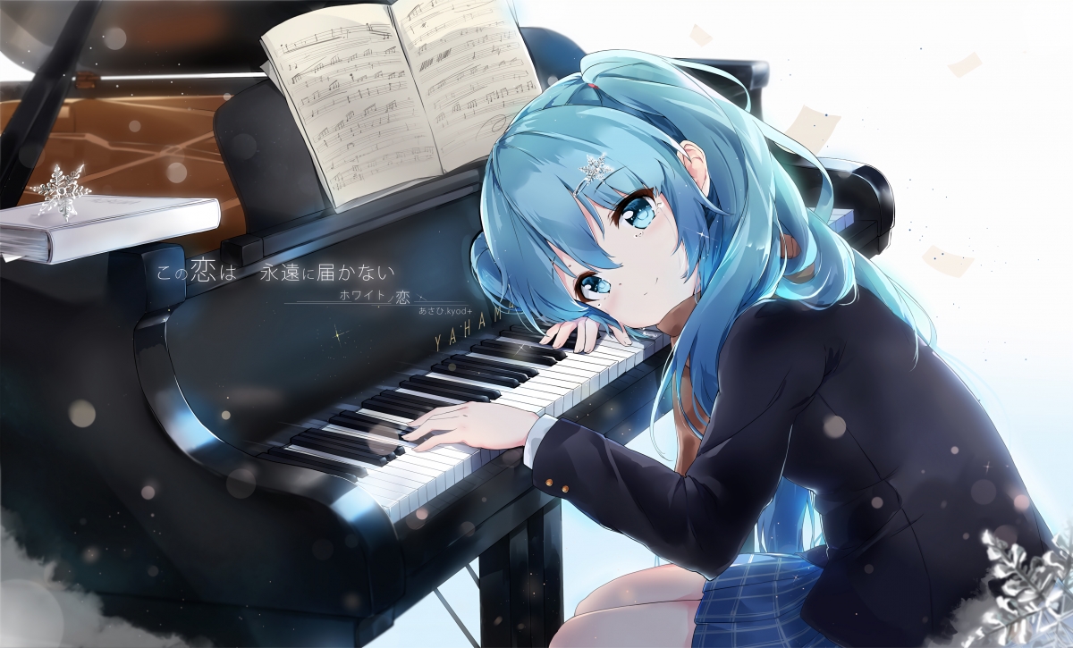 Anime Girl Piano 4K Wallpaper