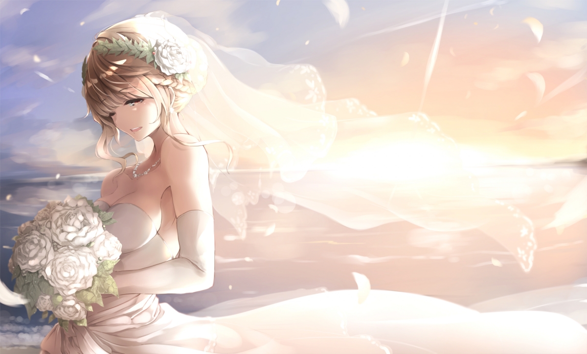 Anime girl flower wedding dress 4k action