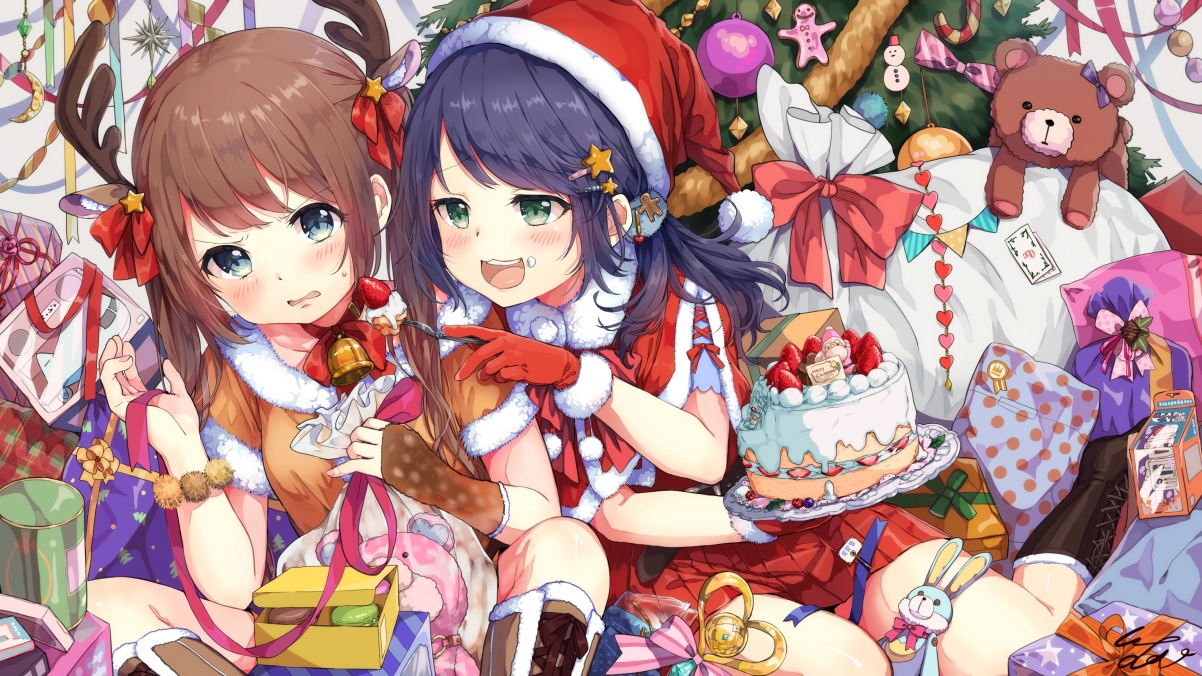 Anime girl new year christmas 4k wall