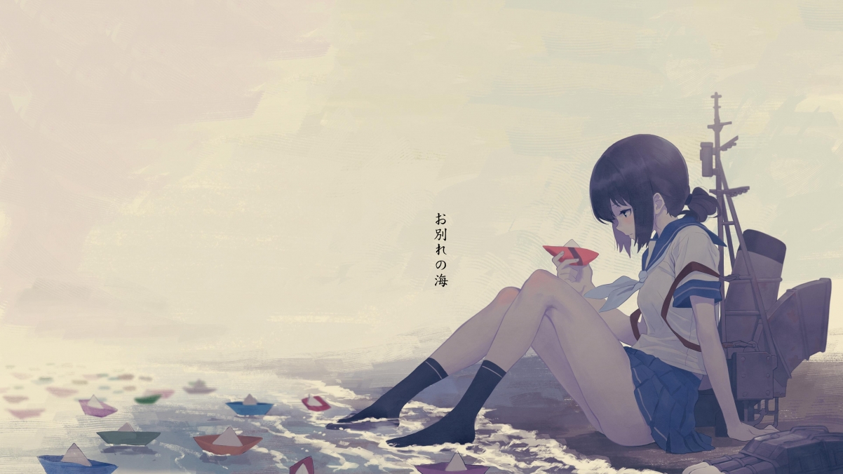 Anime Girl School Uniform Paper Boat 4K Anime