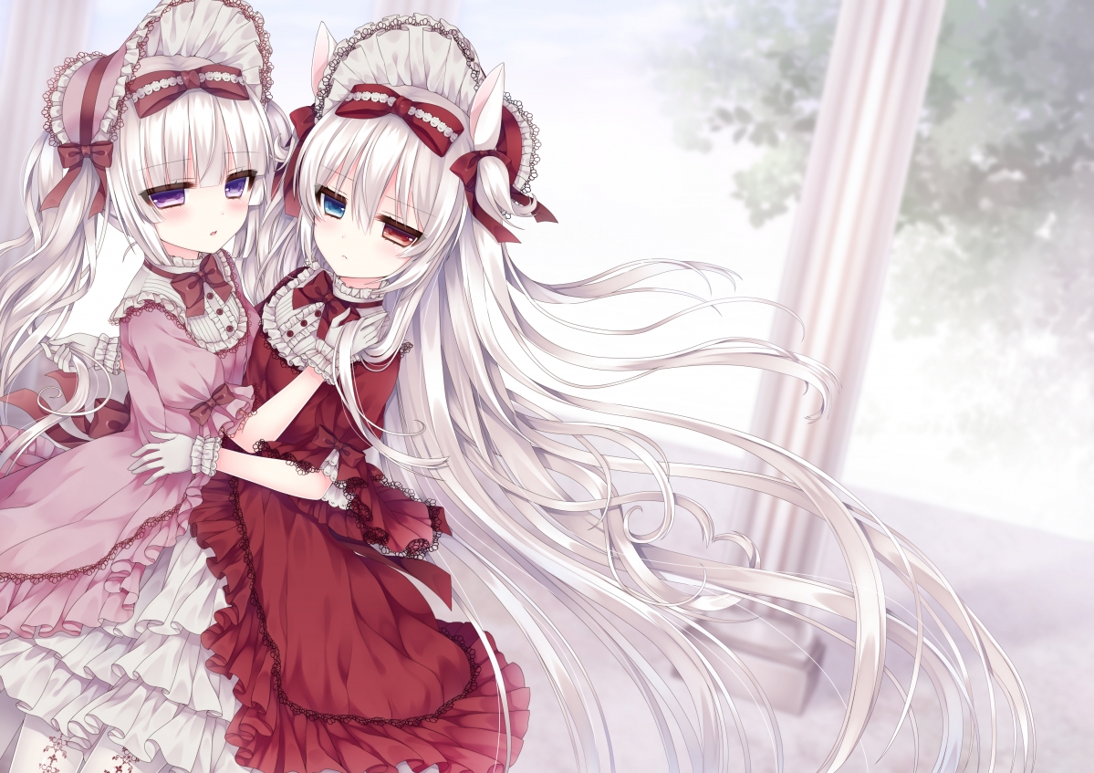 Anime sisters long hair dress 4k wallpaper