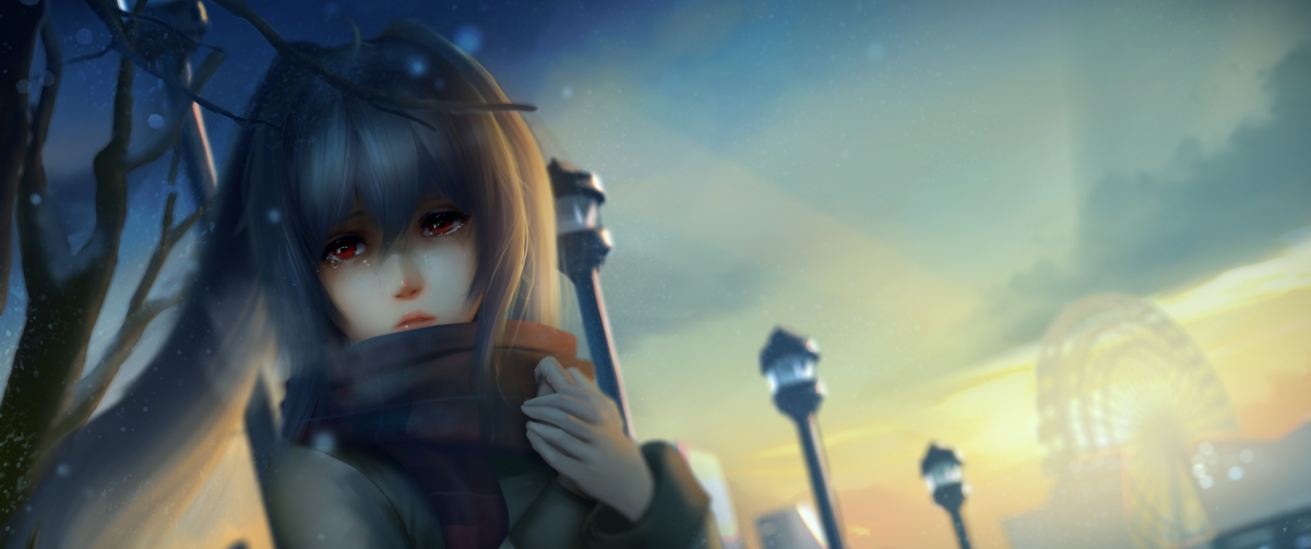 Winter night girls scarf eyes