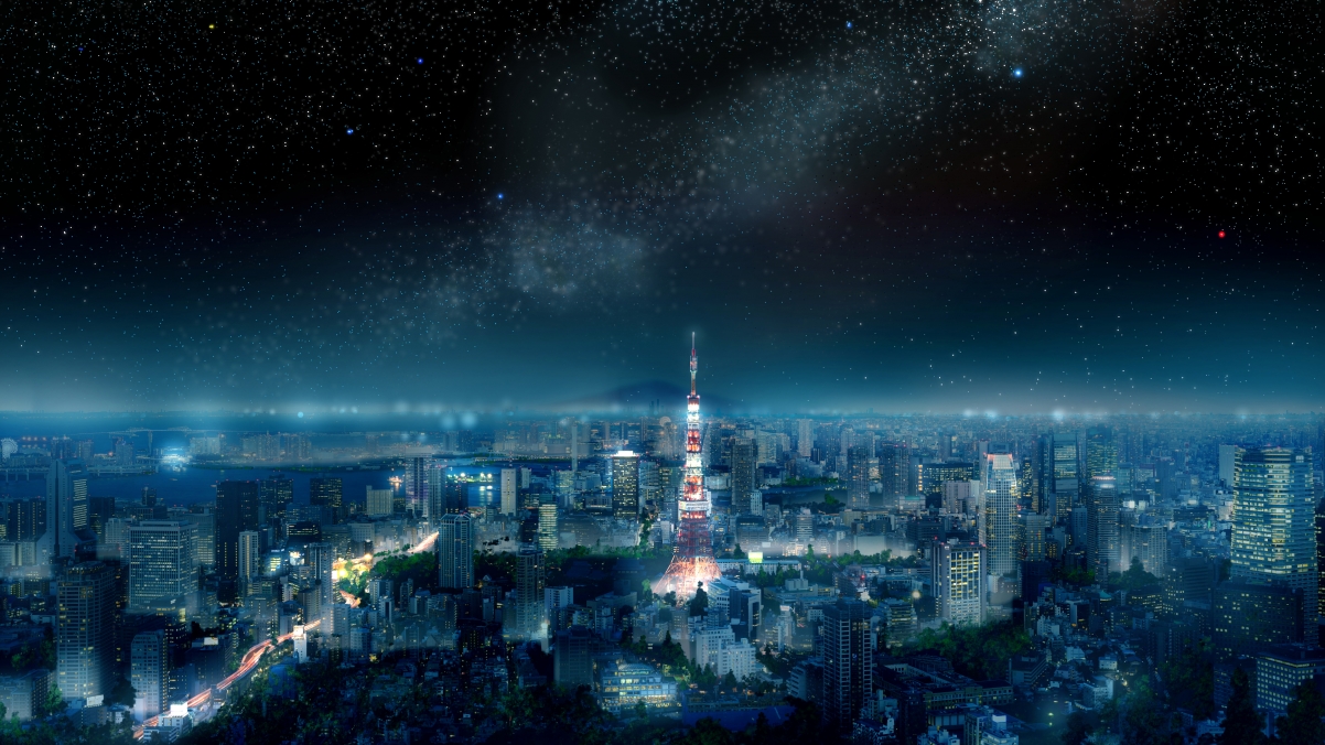 Tokyo city night starry sky 4k