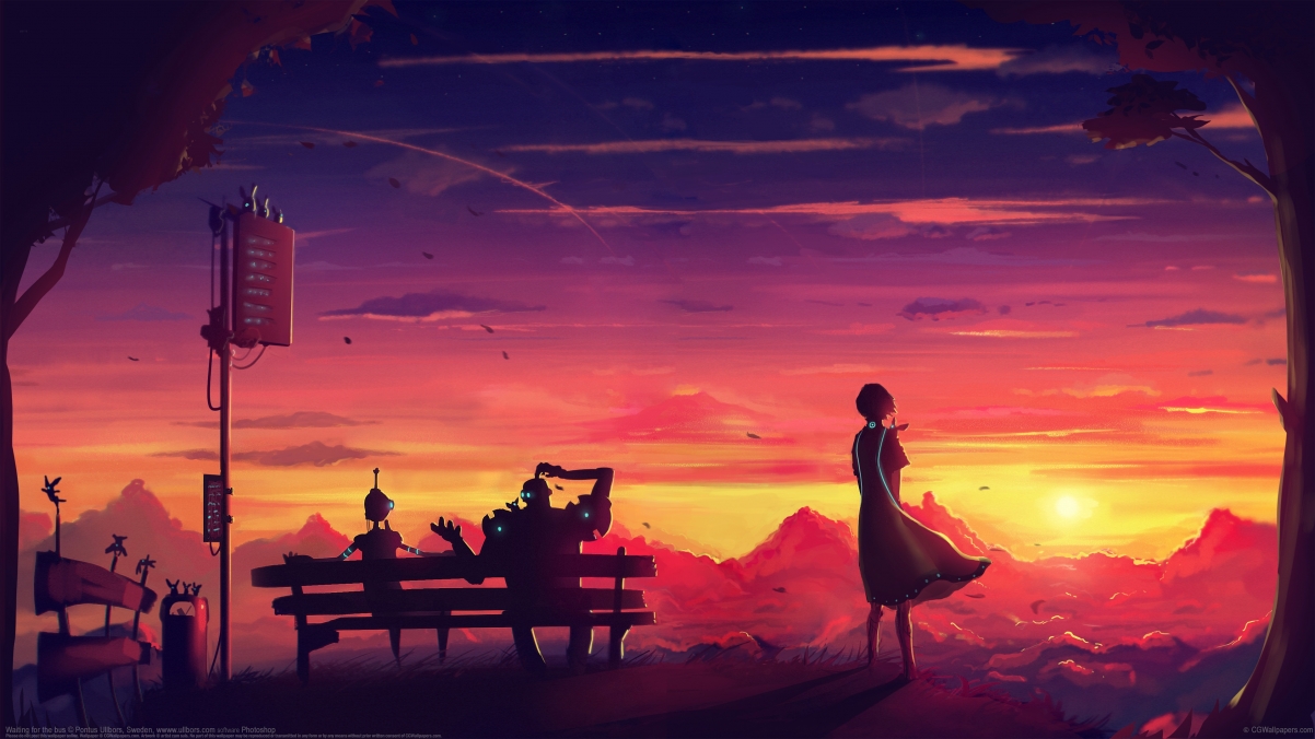 Girl waiting for the bus 4k wallpaper