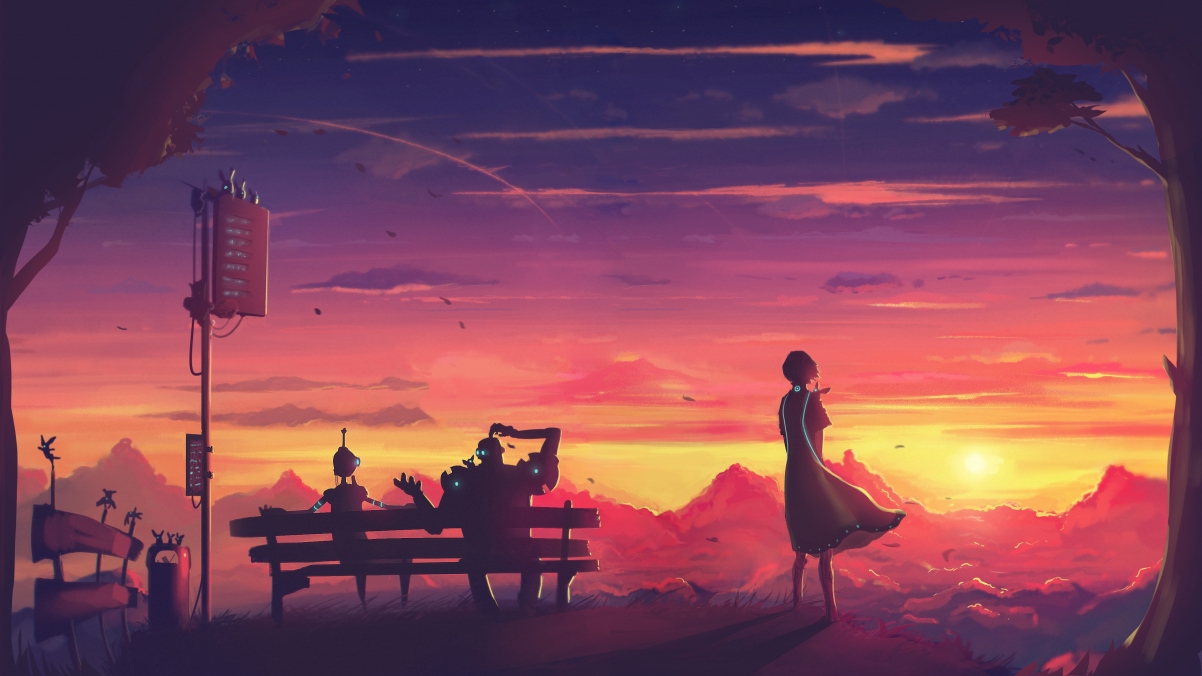 Waiting for the bus 4k anime wallpaper