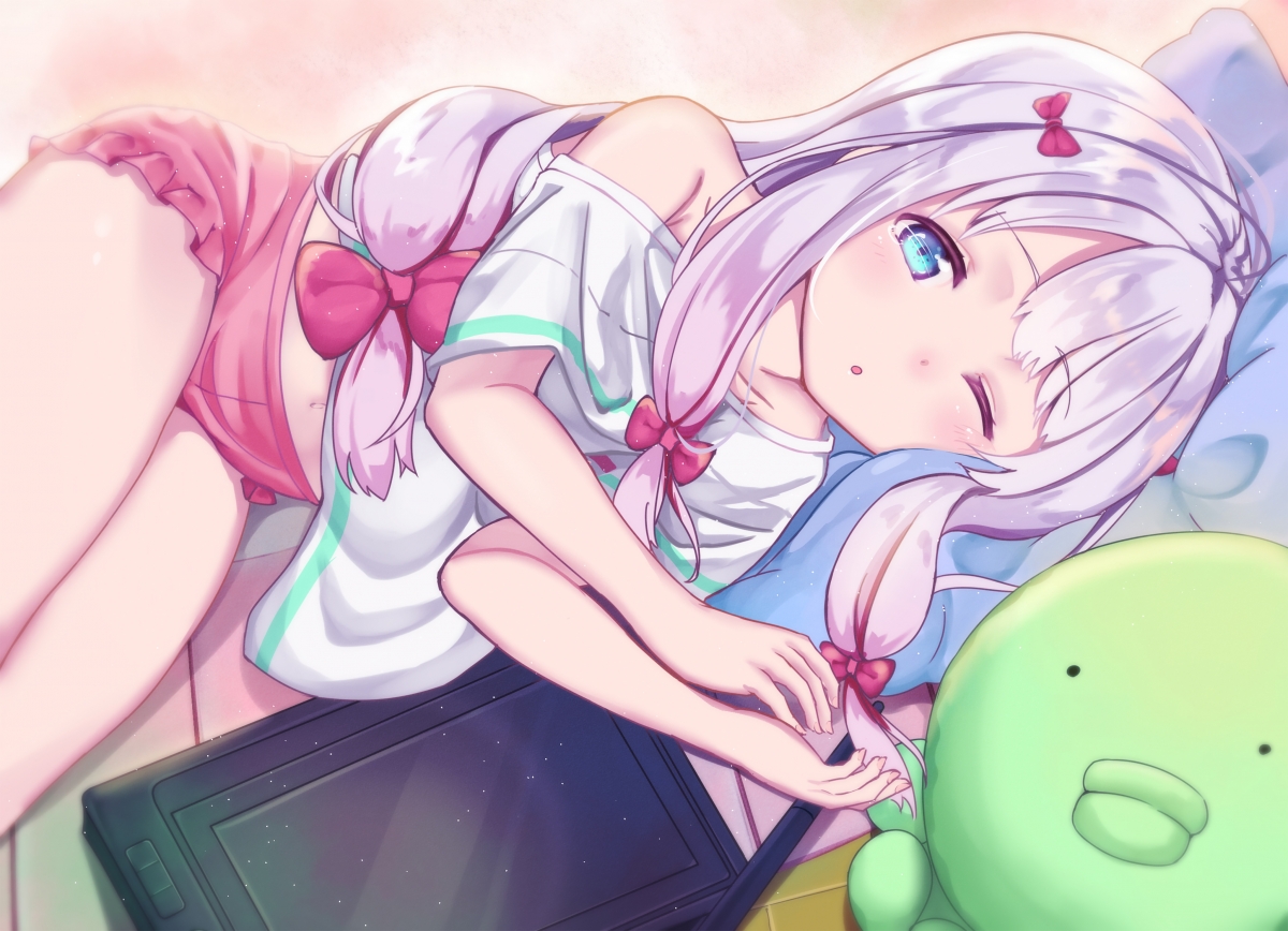 Single closed eyes white hair girl 4k anime wall