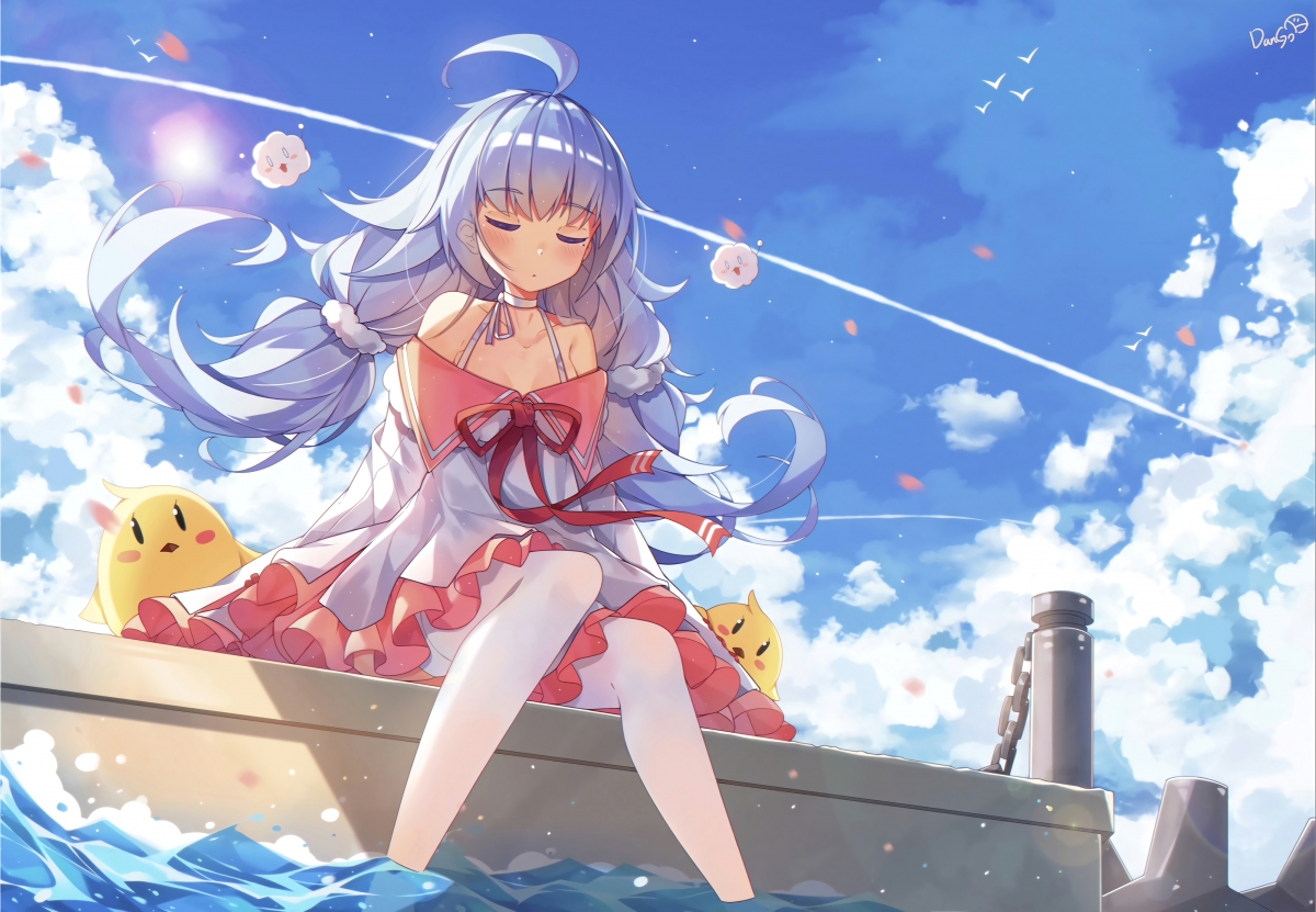 Sea blue sky cute anime