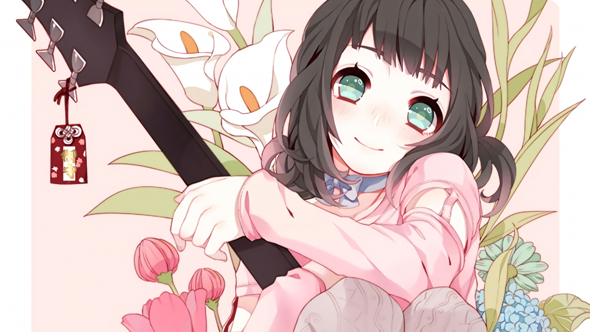 Cute anime girls in boots with flowers