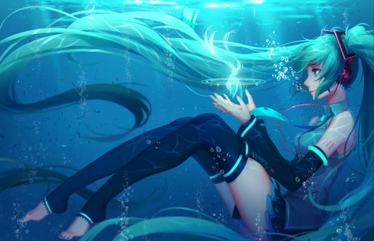 Hatsune Miku, seabed, underwater, anime