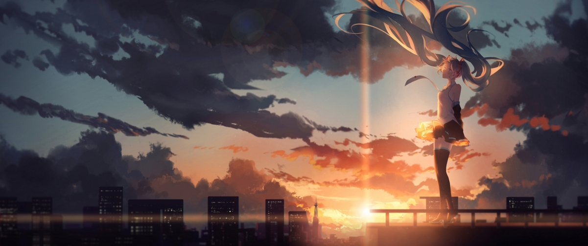 Hatsune Miku Cloud Sunset 3440x