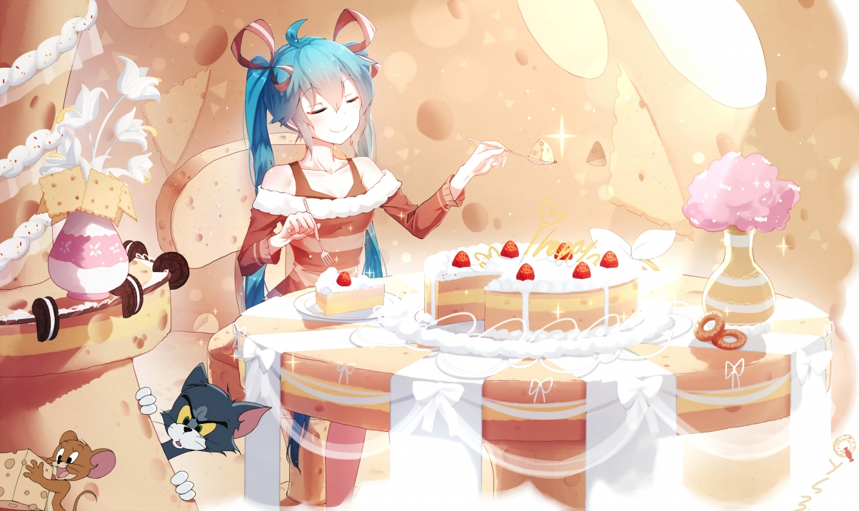 Hatsune Miku birthday cake cat and