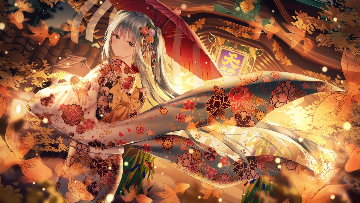 Hatsune Miku Goldfish Kimono 4k Action