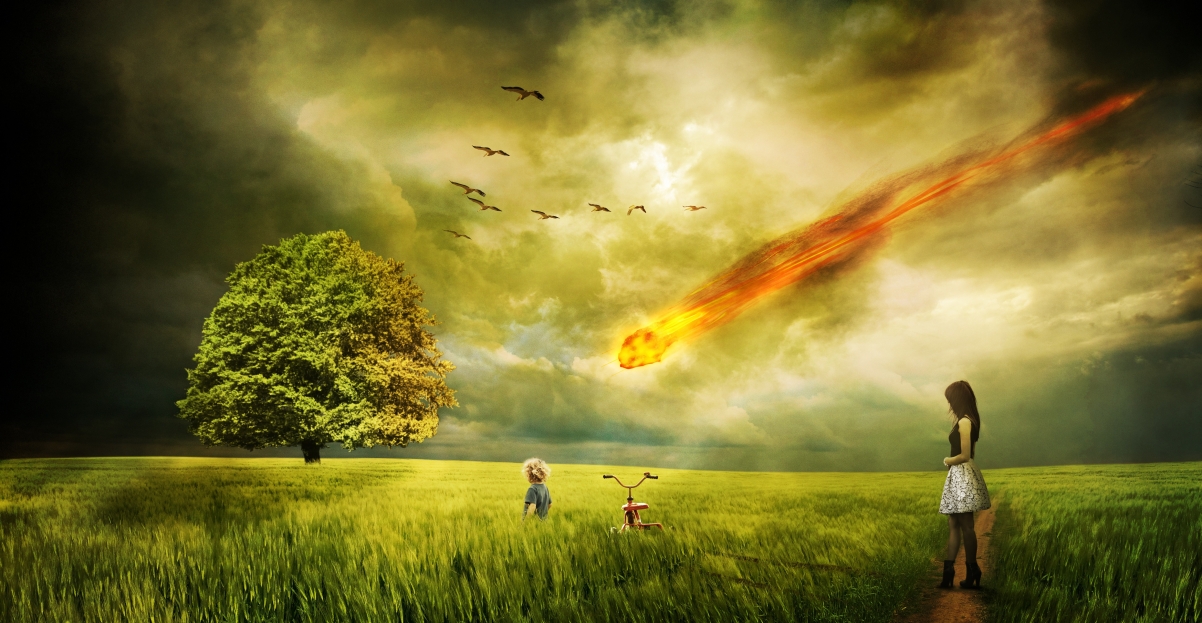 Tree sky grass character meteorite