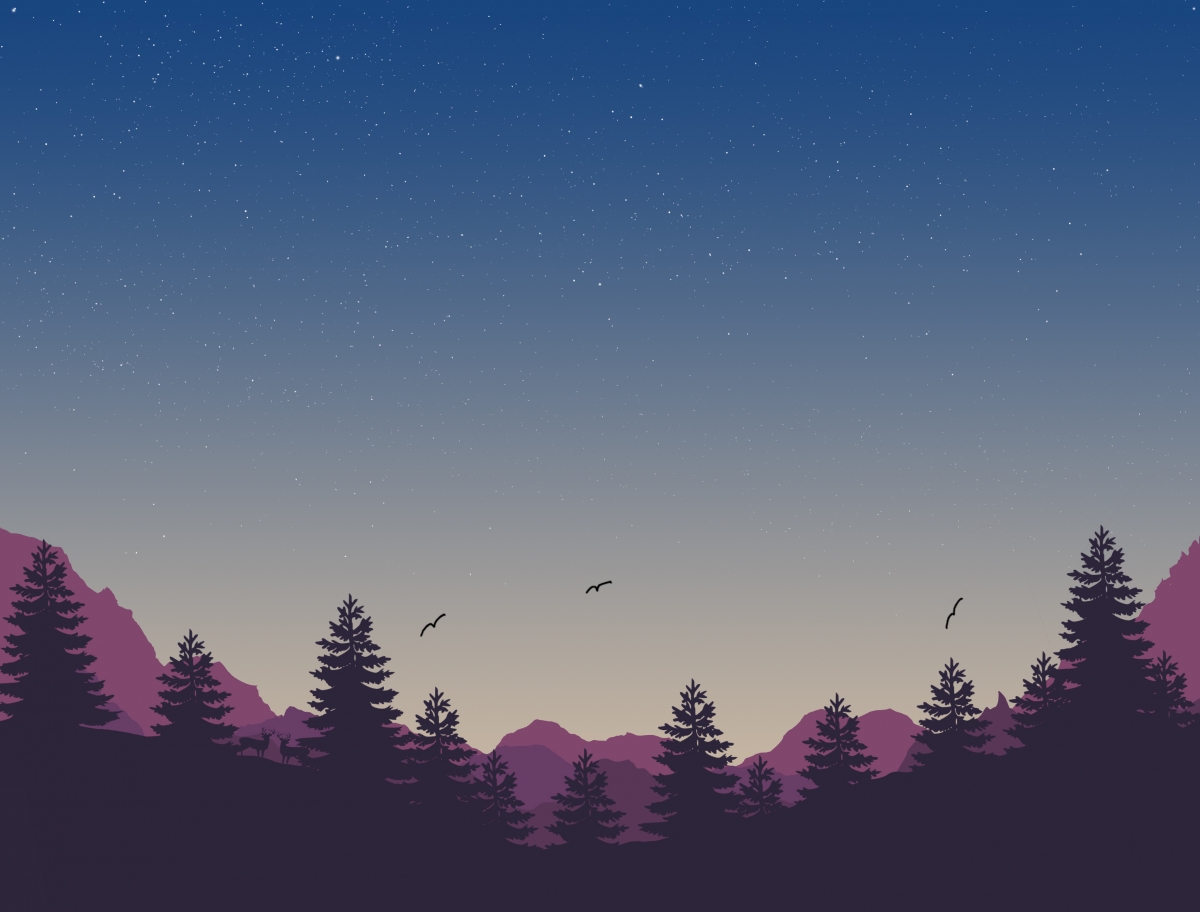 Night, stars, mountains, deer, 4k simplicity