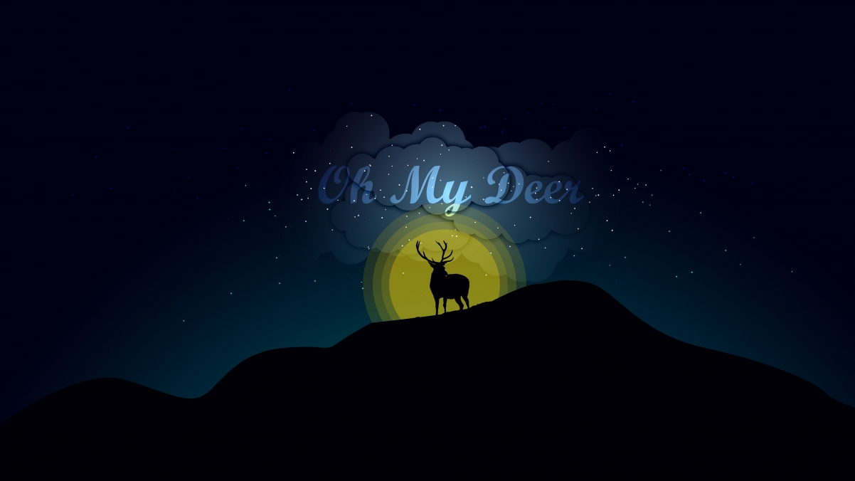 Night, mountains, deer, minimalist design 4k wall