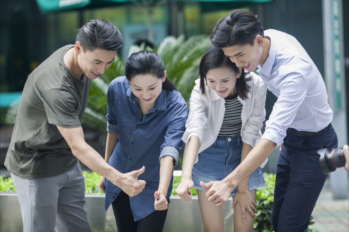 Casual business team working together