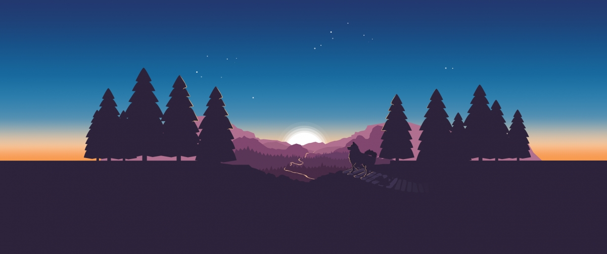 Starry sky vector landscape wallpaper 3440x1