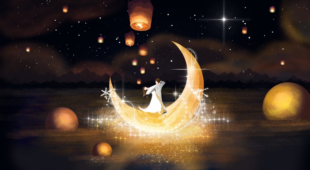Starry sky, tanabata, moonlight, milky way