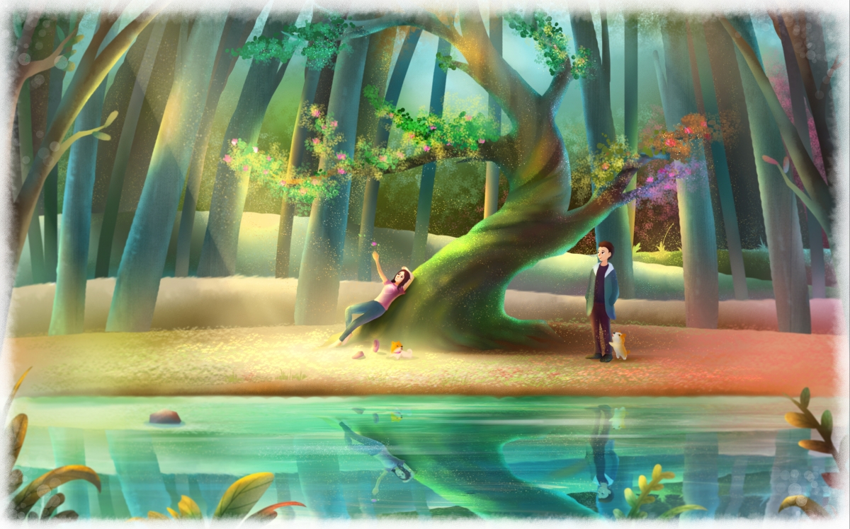 Dream forest lovers couple beautiful field